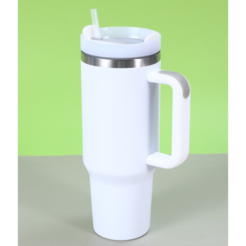 12pcs/ctn RTS Stocked H2.0 40oz Powder Coated Travel Mug W/ Handle Stainless Steel 40 oz Tumbler for Laser Printing