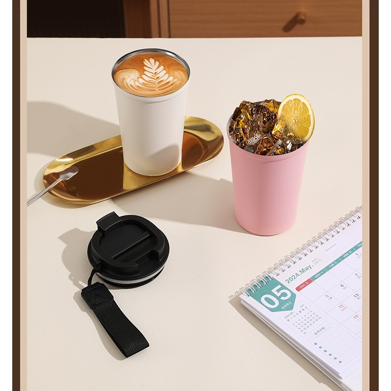 Customized Logo 380ml Coffee Mug Stainless 304 Steel Fashion Coffee Cup Insulated Water Bottle with Portable Rope for Wholesale