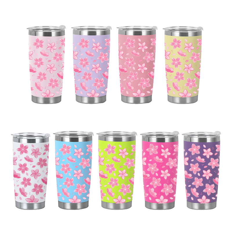 20oz Bulk Tumblers Insulated Double Wall Travel Coffee Mugs Durable Powder Coated Stainless Steel Tumblers with Lid and Straw