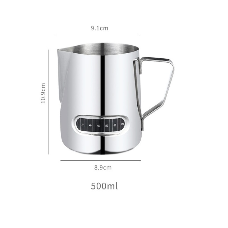 Custom Logo 600ml Milk Frothing Pitcher Food Grade Stainless Steel Coffee Drawing Cup Milk Jug with Handle Temperature Induction