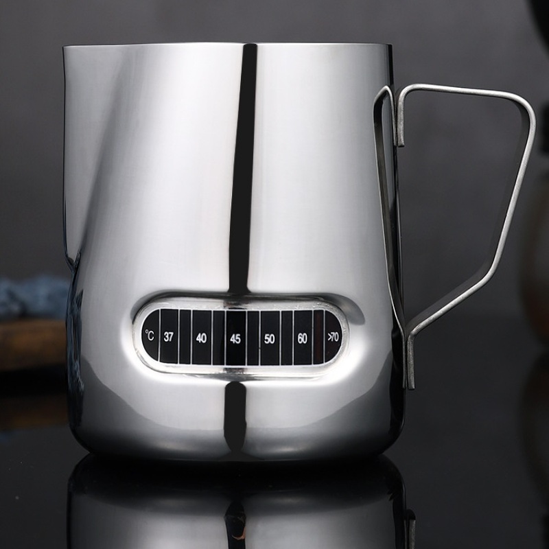 Custom Logo 600ml Milk Frothing Pitcher Food Grade Stainless Steel Coffee Drawing Cup Milk Jug with Handle Temperature Induction