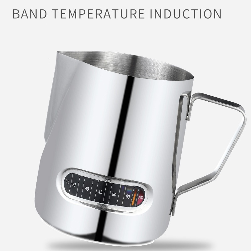 Custom Logo 600ml Milk Frothing Pitcher Food Grade Stainless Steel Coffee Drawing Cup Milk Jug with Handle Temperature Induction