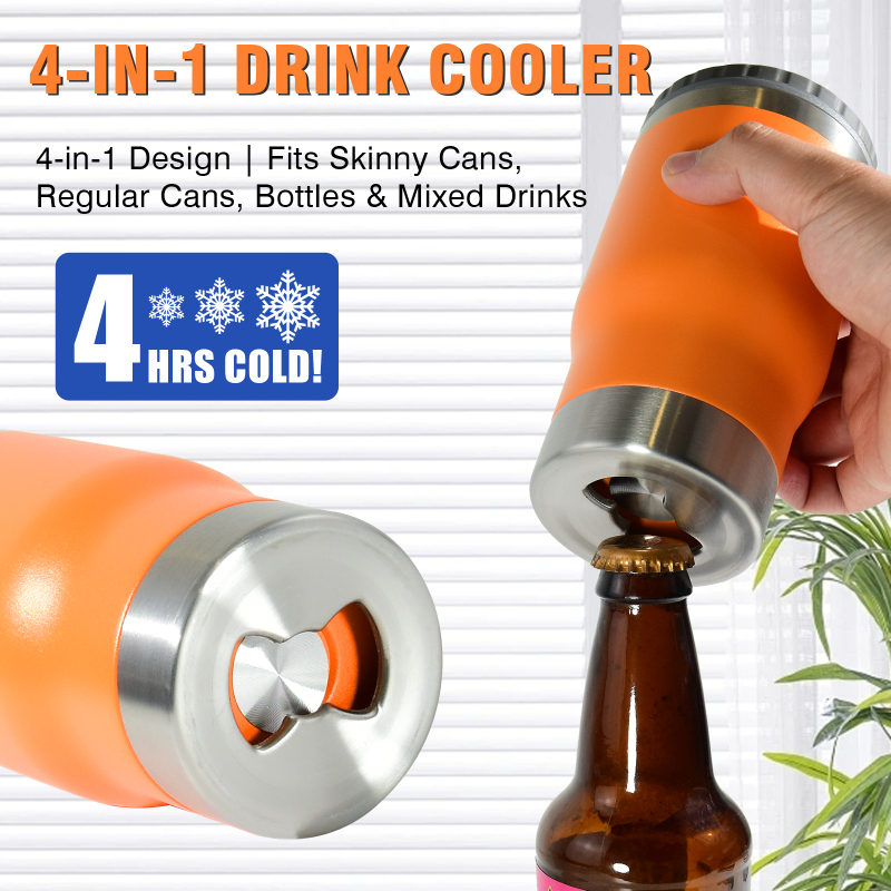 Custom Logo 14oz 4 in 1 Stainless Steel Insulated Beer Bottle Can Cooler Wine Cooler Cup with 2 Lids