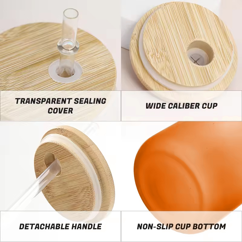 Small Pack RTS 6PCS/CTN Beer Glasses 16oz Sublimation Frosted Gradient Glass Can with Wooden Lids
