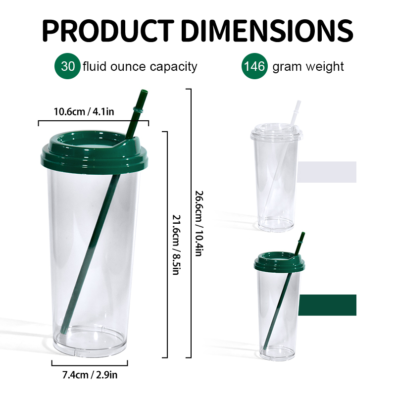 Wholesale 30oz Plastic Cup Single Wall Clear PS Christmas Decoration Tumbler Portable Mug with Plastic Straw for Customization