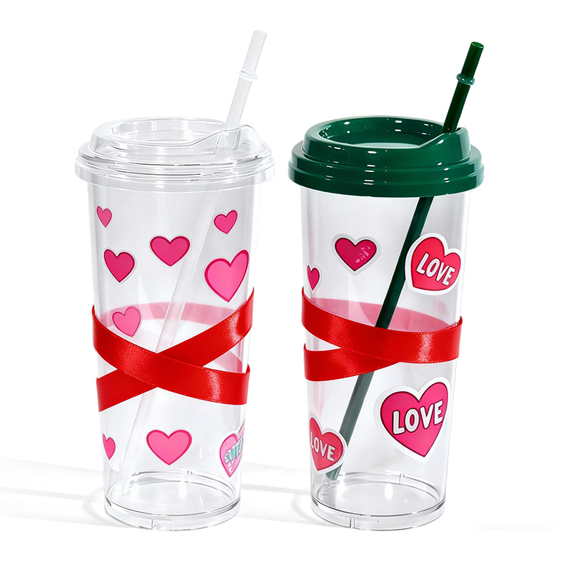 Wholesale 30oz Plastic Cup Single Wall Clear PS Christmas Decoration Tumbler Portable Mug with Plastic Straw for Customization