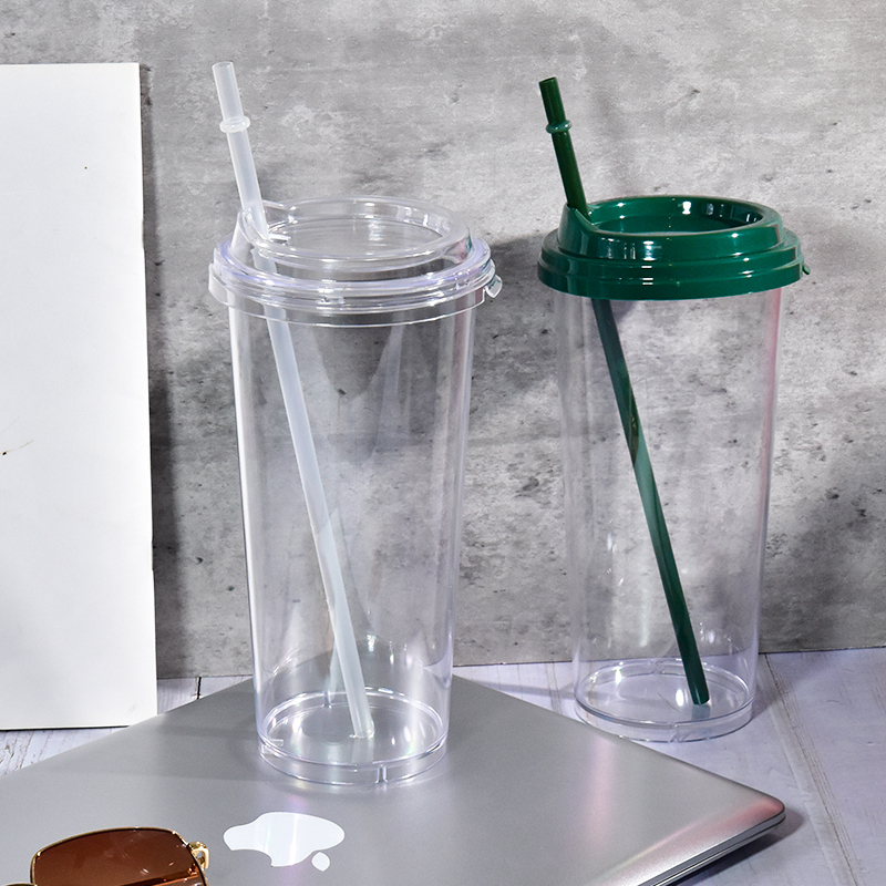 Wholesale 30oz Plastic Cup Single Wall Clear PS Christmas Decoration Tumbler Portable Mug with Plastic Straw for Customization