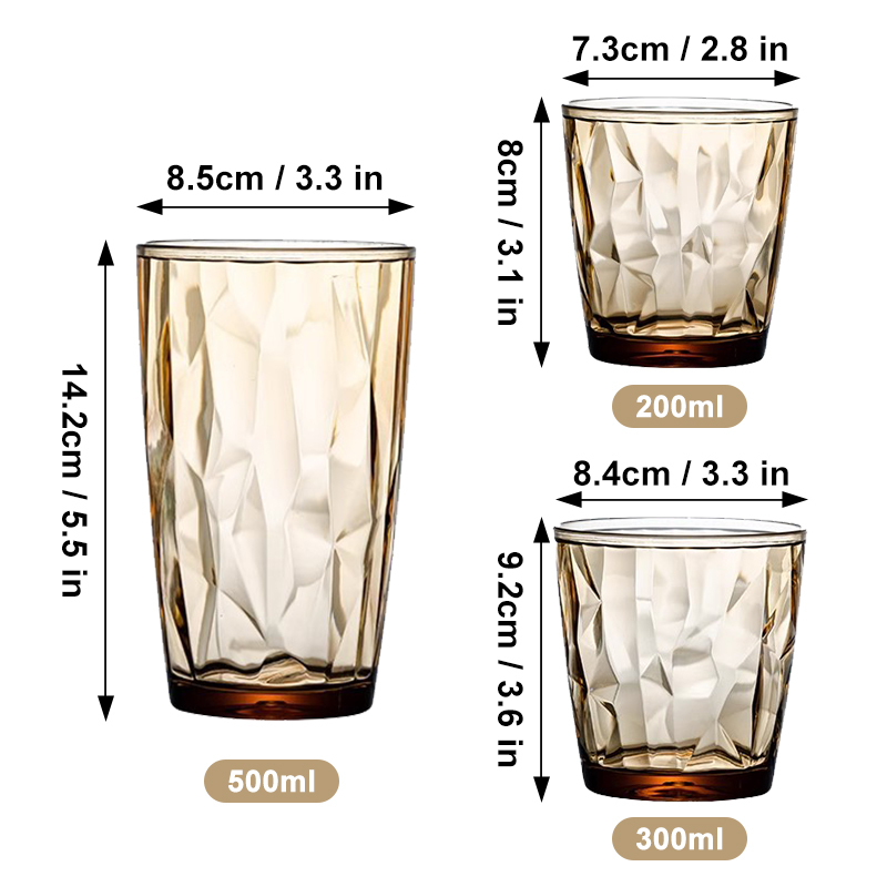 Wholesale Colored 200ml 300ml 500ml Unbreakable Premium Drink Glasses Acrylic PC Plastic Tumbler Glass Drinking Cups