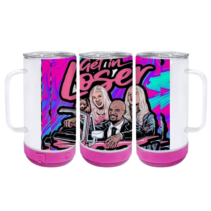 14oz Sublimation Blank Speaker Coffee Tumblers with Dual Lids and Handle Stainless Steel Wireless Music Tumblers with Container