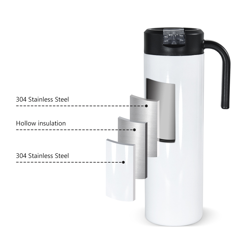 12oz 15oz 20oz Sublimation Blank Tumbler with Straw Lid and Handle Stainless Steel Travel Mug Leak Proof Ice Coffee Thermal Cup