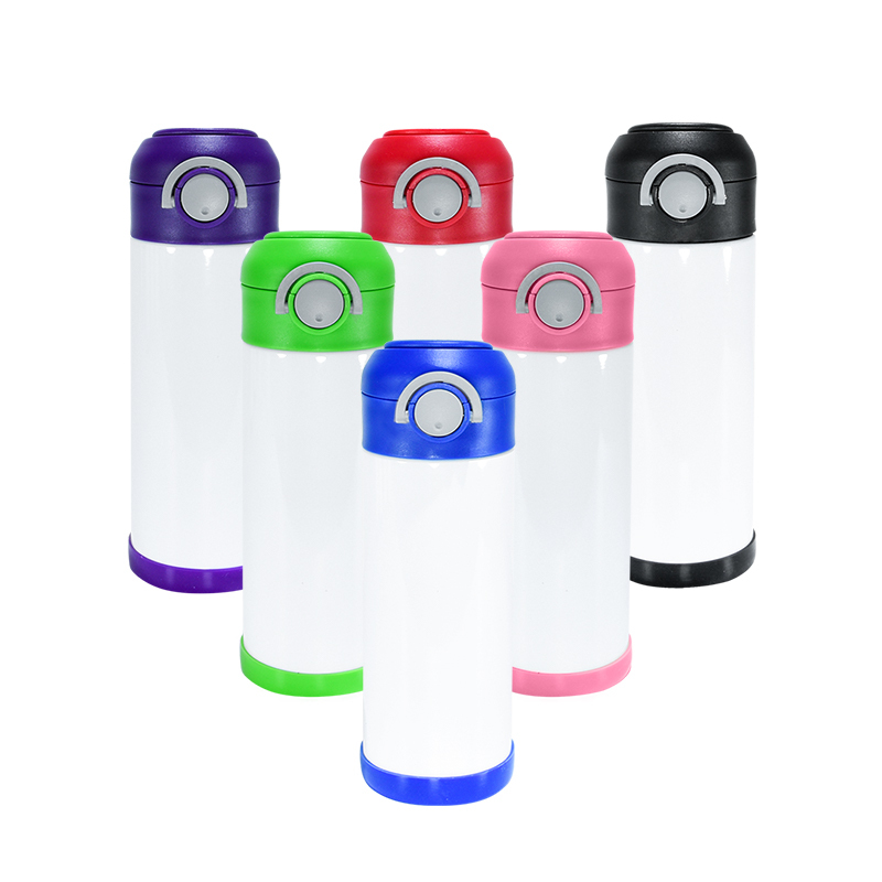 RTS USA Warehouse 50pcs/Ctn 12oz Sublimation Tumbler Stainless Steel Kids Cup Water Bottle With Colorful Flip Top Mix Color Lids