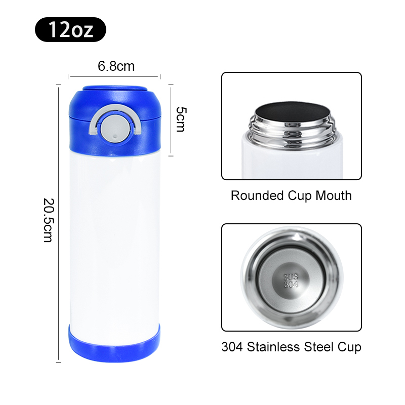 RTS USA Warehouse 50pcs/Ctn 12oz Sublimation Tumbler Stainless Steel Kids Cup Water Bottle With Colorful Flip Top Mix Color Lids