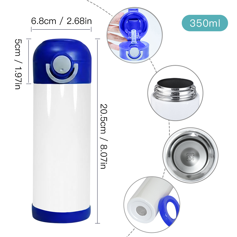 Sublimation 12oz Stainless Steel Bottle Double Wall Water Bottle Sports Tumbler Water Thermal Drink Cup with Handle Flip up Lid