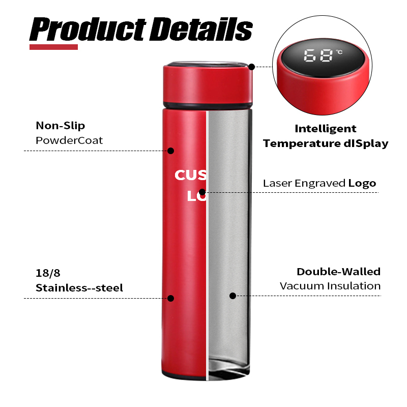 Double Wall Insulated 500ml Stainless Steel Termo Smart Vacuum Flask Digital Thermo Water Bottle With Led Temperature Display