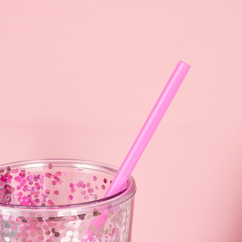 Double Wall Bling Tumbler  Cold Drink With Lids 16oz 500ml Milk Tea Fat U-shaped Plastic Pet Cup Disposable