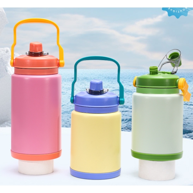 Custom Logo Large Capacity 2.8L 4L Stainless Steel Insulated Jug Sport Outdoors Camping Water Bottle Flask with Handle Lid
