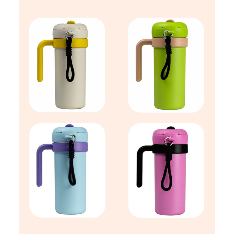 DSY Custom logo 700ml 304 Stainless Steel Vacuum Insulated Coffee Cup Water Bottle With Handle and Rope and 2 in 1 Drinking Lid