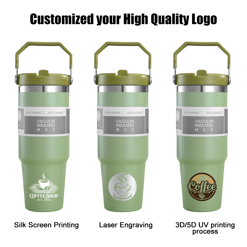 Personalized Custom logo 20oz 30Oz Thermal BPA-FREE Stainless Steel Insulated Flip Straw Tumbler Travel Tea Cups Coffee Mugs
