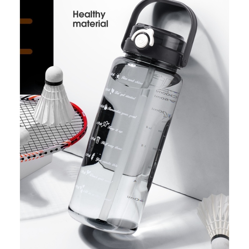 Reusable 50oz 64oz Plastic Water Bottle 2 In1 Straw Chug Lid BPA Free Big Travel Gym Drinking Water Jug Leakproof Time Marker