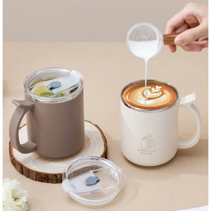 500ml Custom Logo 304 Stainless Steel + PP Mugs Office Insulated Drinking Cups Cheap Coffee Travel Mug with Leak Proof Lids