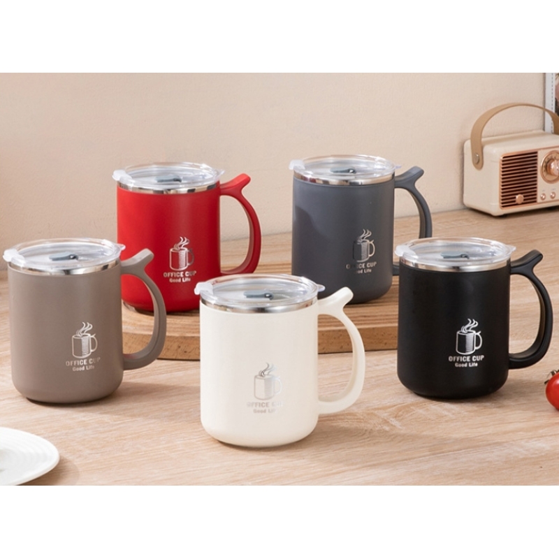 500ml Custom Logo 304 Stainless Steel + PP Mugs Office Insulated Drinking Cups Cheap Coffee Travel Mug with Leak Proof Lids
