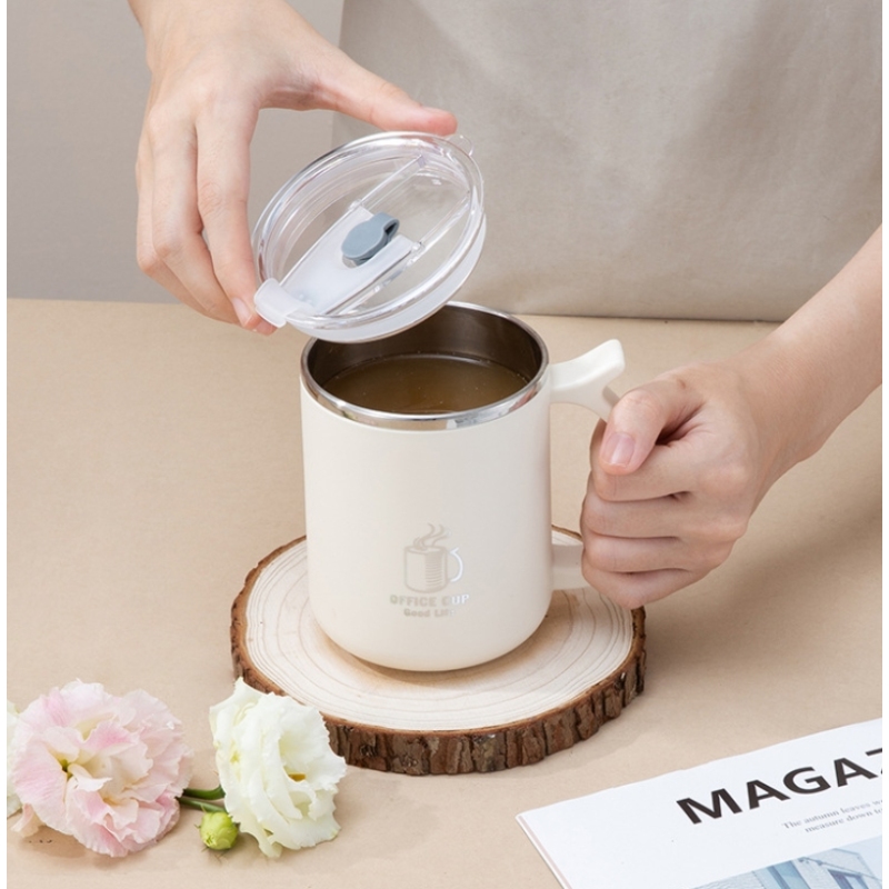 500ml Custom Logo 304 Stainless Steel + PP Mugs Office Insulated Drinking Cups Cheap Coffee Travel Mug with Leak Proof Lids
