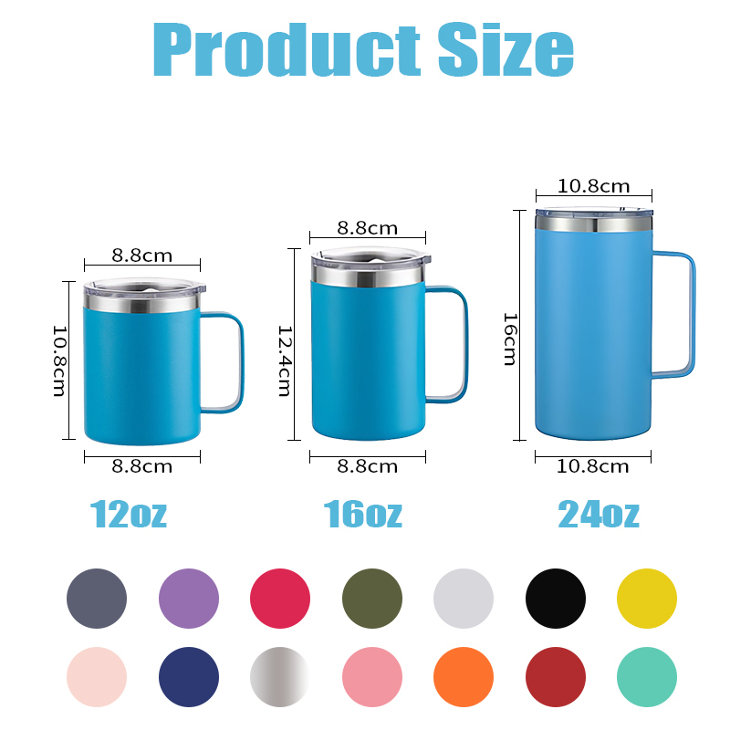 12oz 14oz 16oz 24oz Powdered Coated Coffee Mug Double Walled Stainless Steel Vacuum Mug Tumbler Insulated Stainless Steel Cup