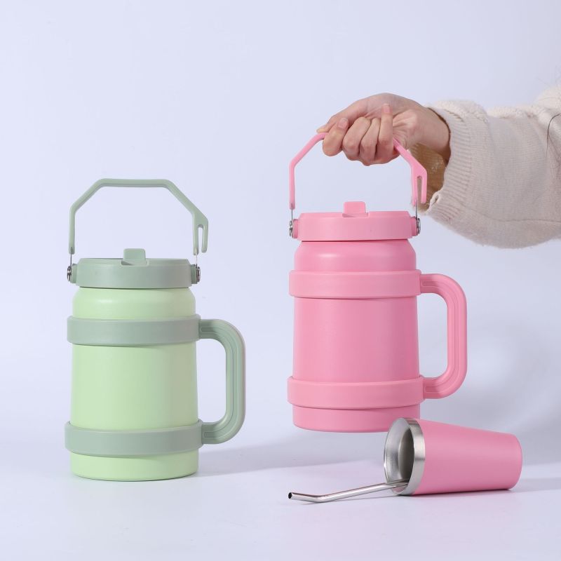 Hot Sale New Design 50OZ Insulated Vacumed Wine Tumbler Handle Straw Outdoor Travel Mug Cartoon Big Capacity Stock Available