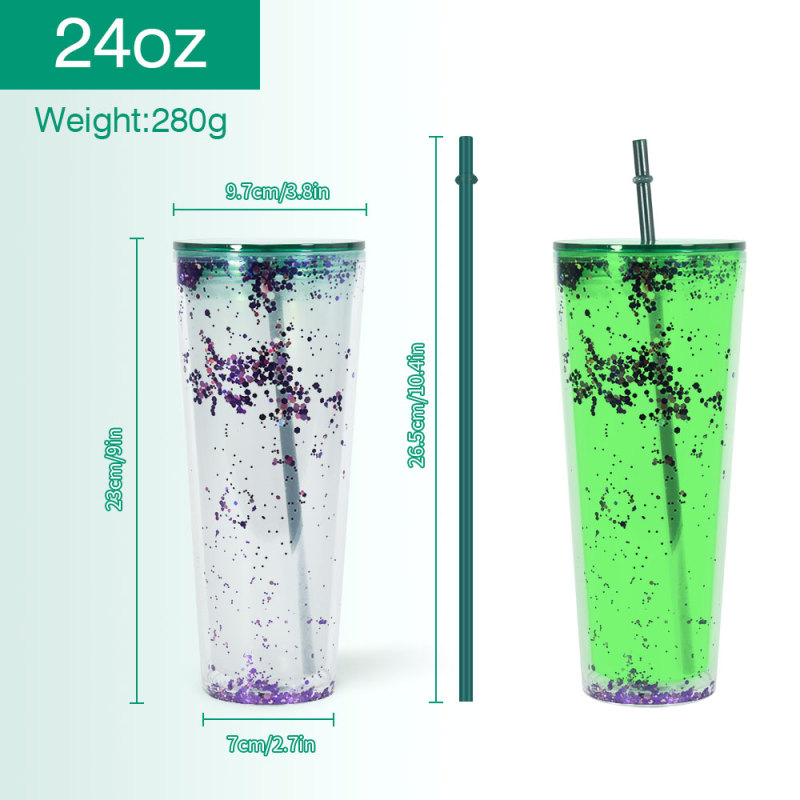 Halloween GLOW in Dark 24oz Double Wall Acrylic Tumblers for Snow Globe Cups with Pre Drilled Hole Lids Straws and Hole Stopper