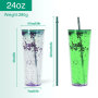 Halloween GLOW in Dark 24oz Double Wall Acrylic Tumblers for Snow Globe Cups with Pre Drilled Hole Lids Straws and Hole Stopper