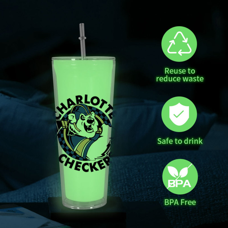 Halloween GLOW in Dark 24oz Double Wall Acrylic Tumblers for Snow Globe Cups with Pre Drilled Hole Lids Straws and Hole Stopper