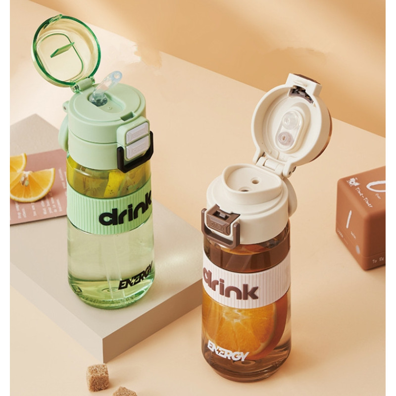 Plastic Kids Sports Drinking Tea Cup Outdoor Portable Water Kettle One Click Pop-up 2 in 1 Lid Straw Water Bottle 540ml 700ml