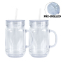 RTS 25PCS/CTN 20oz Pre Drilled Mason Jar Snow Globe Cups with Handle Plastic Mason Jar Acrylic Mason Jar Snow Globe