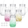 RTS 25PCS/CTN 20oz Pre Drilled Mason Jar Snow Globe Cups with Handle Plastic Mason Jar Acrylic Mason Jar Snow Globe