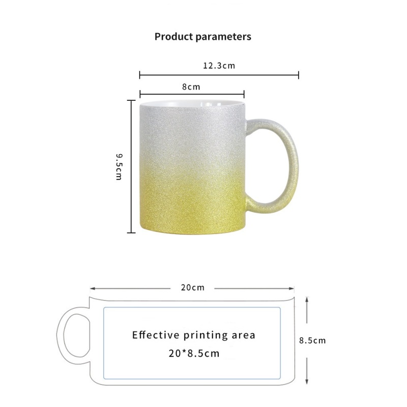 Wholesale Gradient Ceramic Mug Shining Ombre Mug Sublimation Blank Glitter 11oz Customized Blank Coffee Mugs Ceramic Cup for DIY