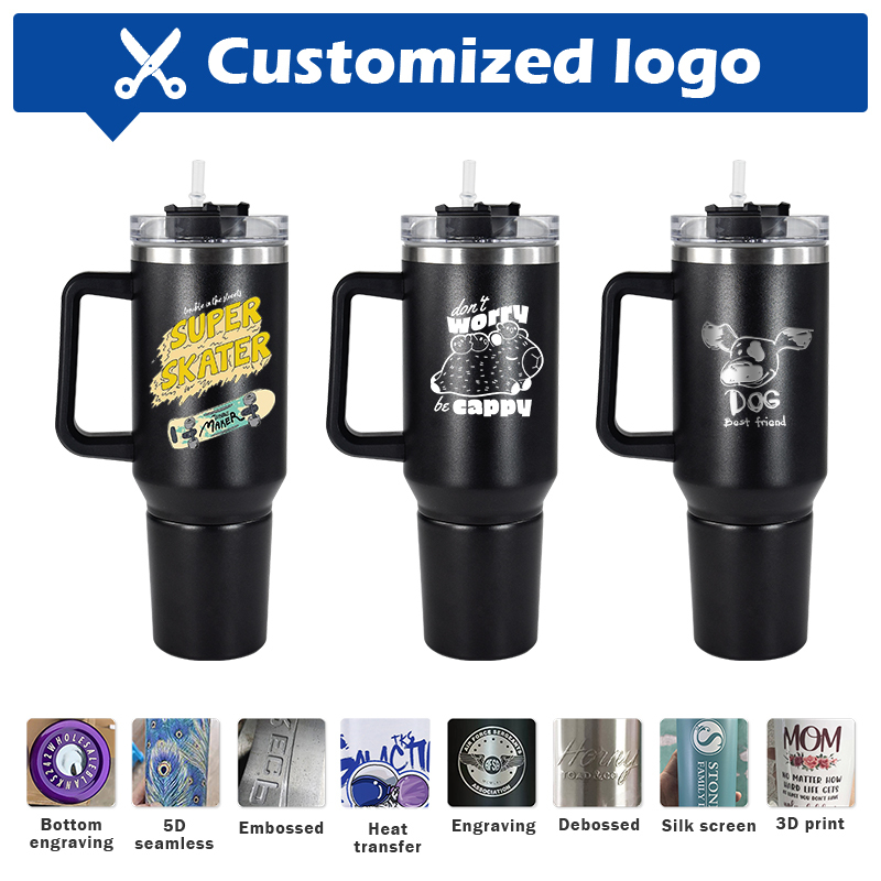 Custom Logo Stainless Steel Insulate 40oz H2.0 Cup Tumbler with Snack Ice Storage Compartment Mugs with Handle Water Bottle