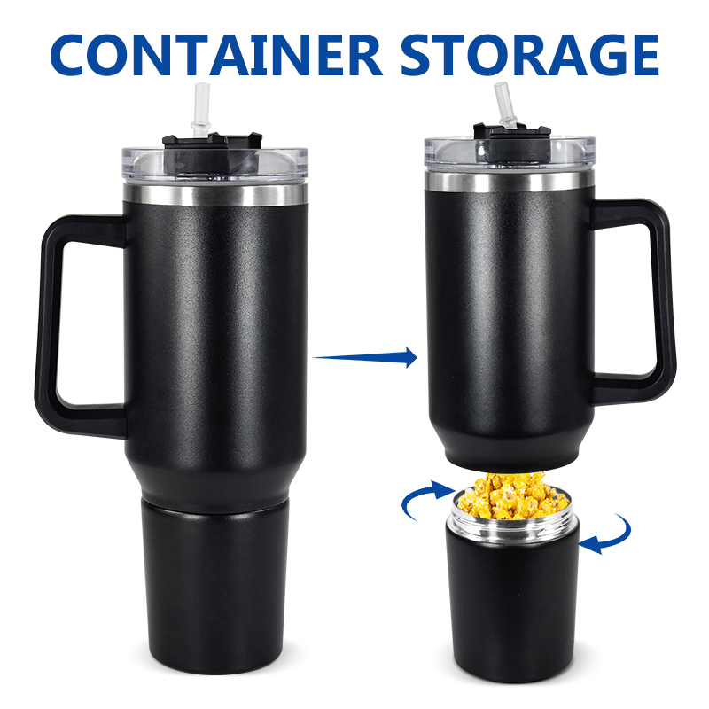 Custom Logo Stainless Steel Insulate 40oz H2.0 Cup Tumbler with Snack Ice Storage Compartment Mugs with Handle Water Bottle