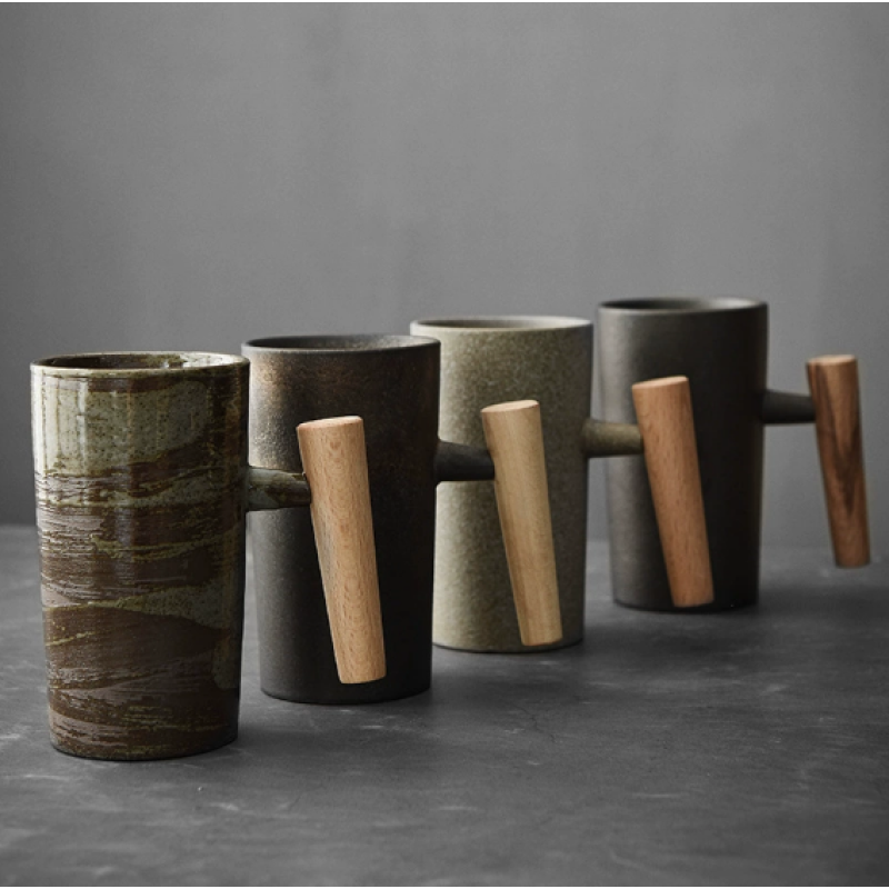 Japanese Style Handcrafted Bottles Wooden Handle Mugs Household Water Cup