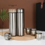 Custom Logo Stainless Steel Vacuum Insulated Flask with Wood Pattern Lid Espresso Coffee Cup Tea Cups Gift Set