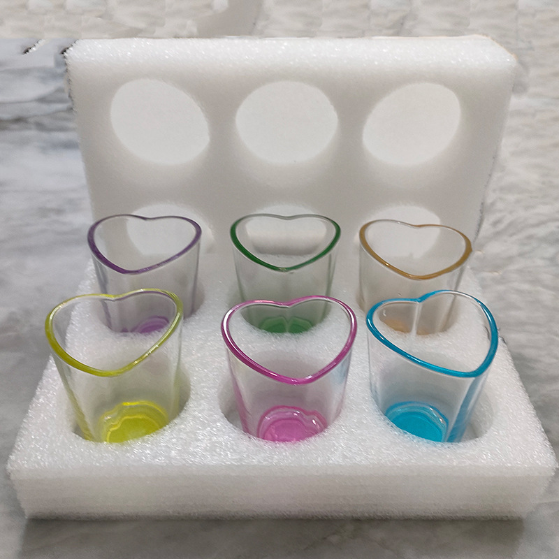 RTS 6pcs Heart-shaped Shot Glasses 1.5oz Glass Beer Cups Transparent Beer Mugs Valentine's Day Gifts Tequila Whiskey