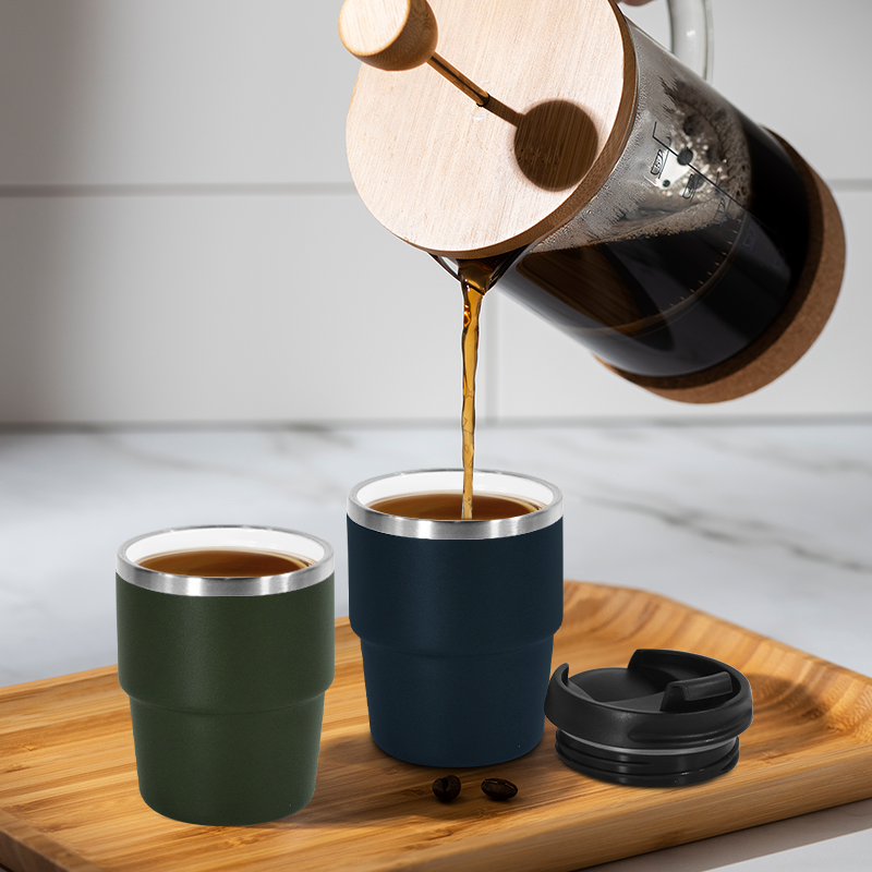 US RTS 6 oz Espresso Cup, Ceramic-Lined 18/8 Stainless Steel Coffee Cup With Lid for Espresso Machine