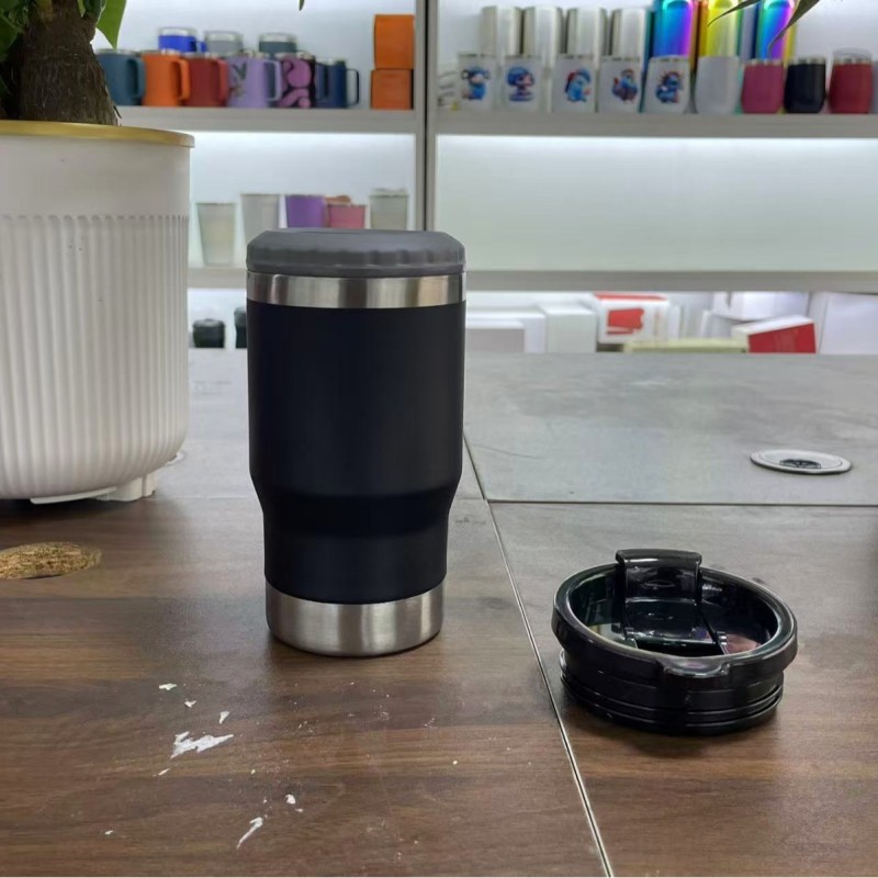Custom 14oz 4 in 1 Can Cooler Stainless Steel Double Wall Bottle Cola Can Cooler Travel Mug Holder with 2 Lids Opener
