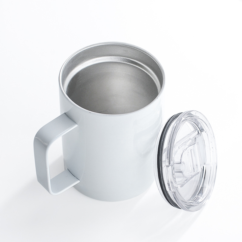 Free Shipping USA Warehouse RTS 25pcs/ctn 10oz Sublimation Stainless Steel Travel White Coffee Mug with Handle Clear Slide Lid