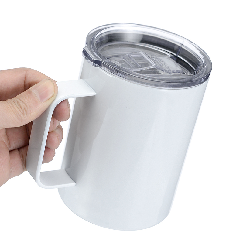 Free Shipping USA Warehouse RTS 25pcs/ctn 10oz Sublimation Stainless Steel Travel White Coffee Mug with Handle Clear Slide Lid
