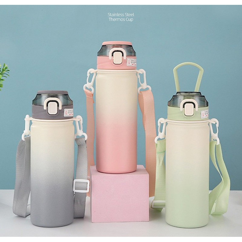 Personalized 580ml Stainless Steel Vacuum Insulated Thermal Flask Portable Double Wall Water Bottle with Bounce up Lid and Strap