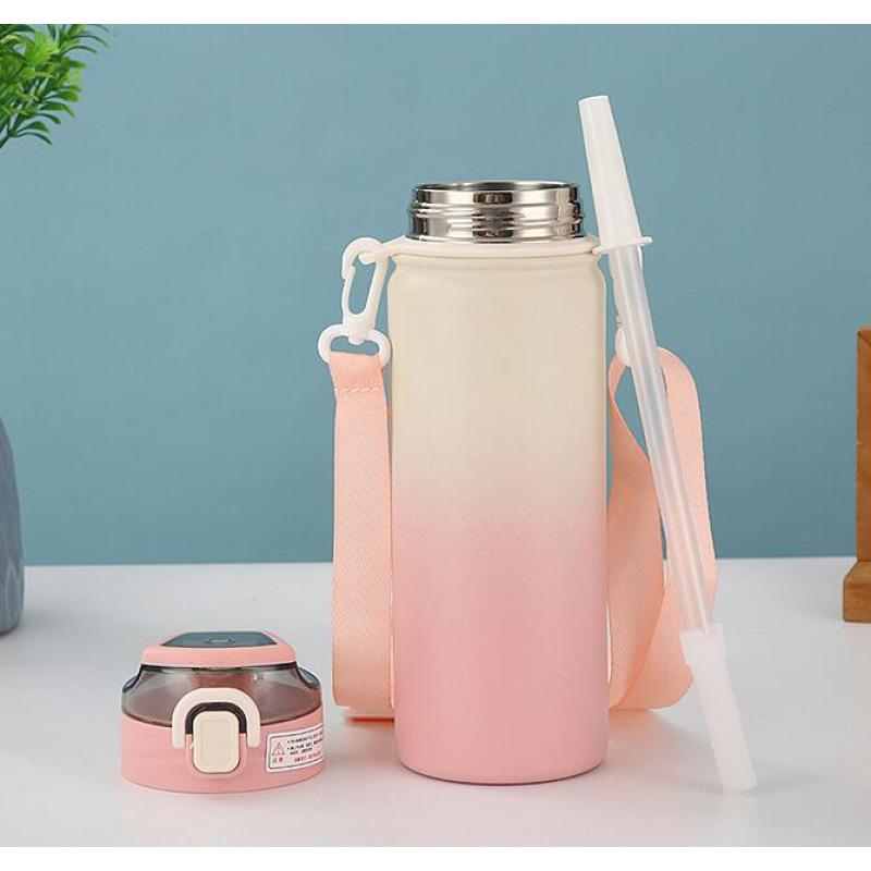Personalized 580ml Stainless Steel Vacuum Insulated Thermal Flask Portable Double Wall Water Bottle with Bounce up Lid and Strap