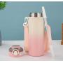 Personalized 580ml Stainless Steel Vacuum Insulated Thermal Flask Portable Double Wall Water Bottle with Bounce up Lid and Strap
