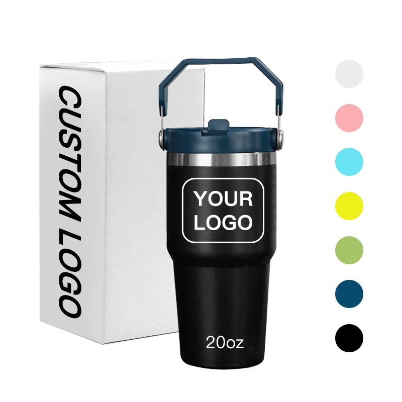 Custom Logo Portable 20oz 30oz Outdoor Leakproof Stainless Steel Flip Straw Insulated Travel Coffee Cup Tumbler with Handle