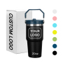 Custom Logo Portable 20oz 30oz Outdoor Leakproof Stainless Steel Flip Straw Insulated Travel Coffee Cup Tumbler with Handle