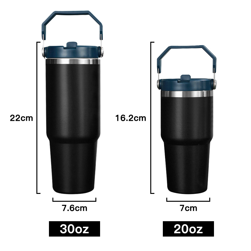 Custom Logo Portable 20oz 30oz Outdoor Leakproof Stainless Steel Flip Straw Insulated Travel Coffee Cup Tumbler with Handle
